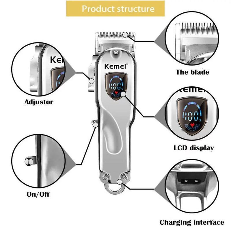 KM2010 Tuhao Gold Barber Electric Pusher Carbon Steel Knife Head Adjustable Knife Head Charging Electric Pusher_voghion.com