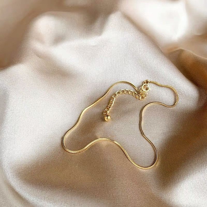 S Pure Silver Plated 14k Gold Thin Snake Bone Anklet For Women Korean Niche Design Simple Internet Celebrity Ins Style_voghion.com