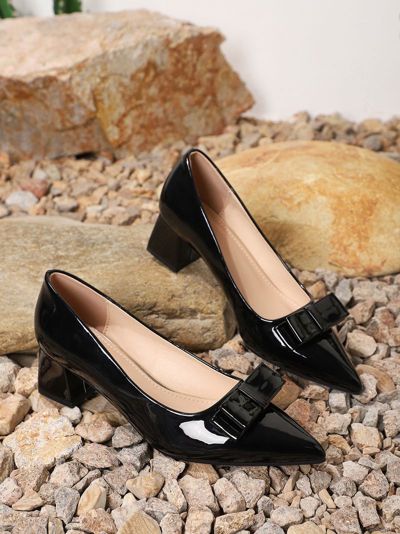 Chunky heel shoes New pointy bow heels_voghion.com