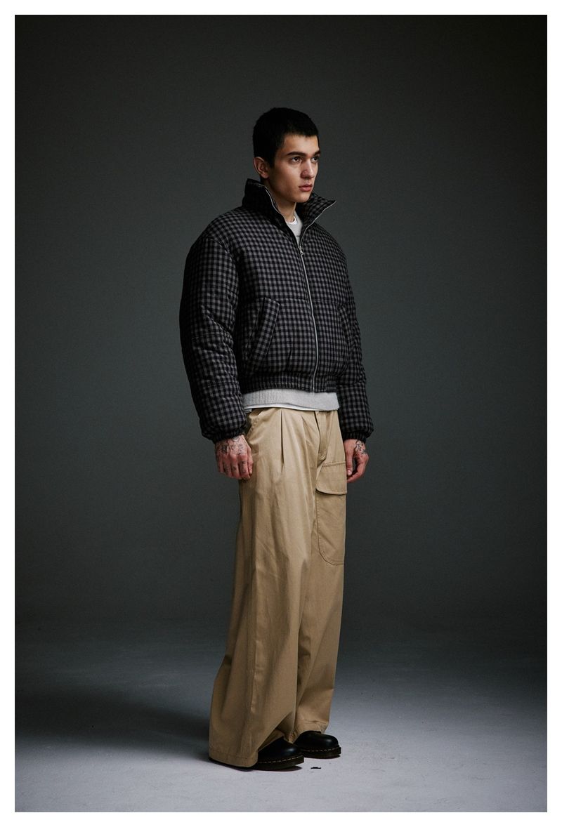 Giacca casual corta invernale in cotone con motivo scozzese retrò da uomo_voghion.com