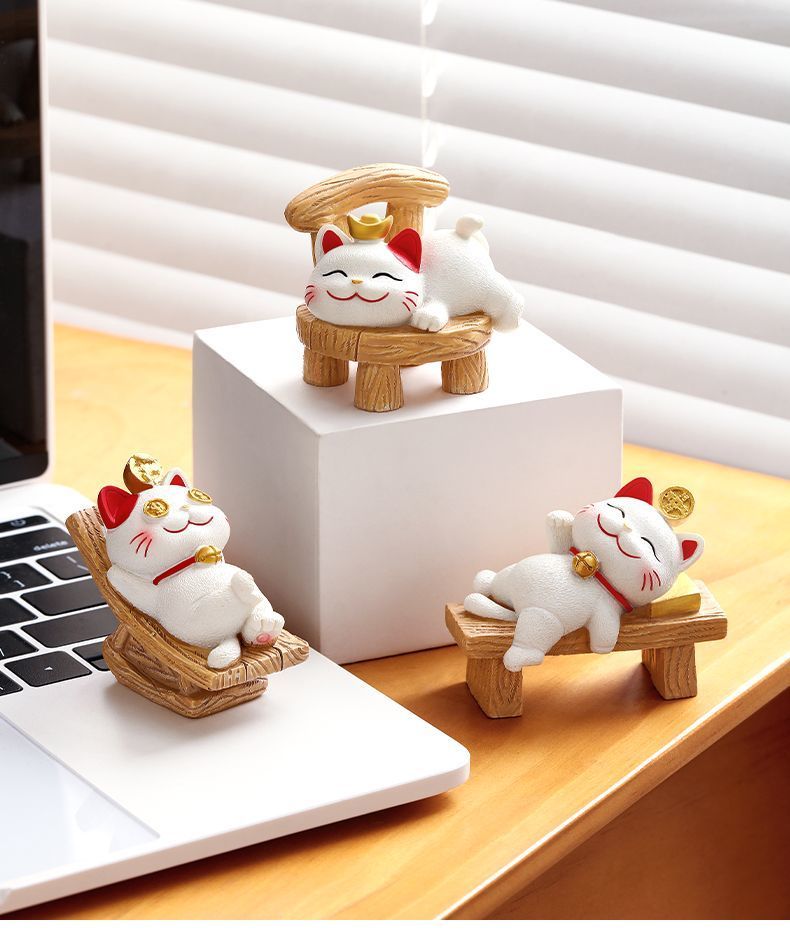 Glück Kleine Ornament Home Office Desktop Emotionale Stabilität Glück Katze Nette Dekoration Mini Auto Halterung_voghion.com