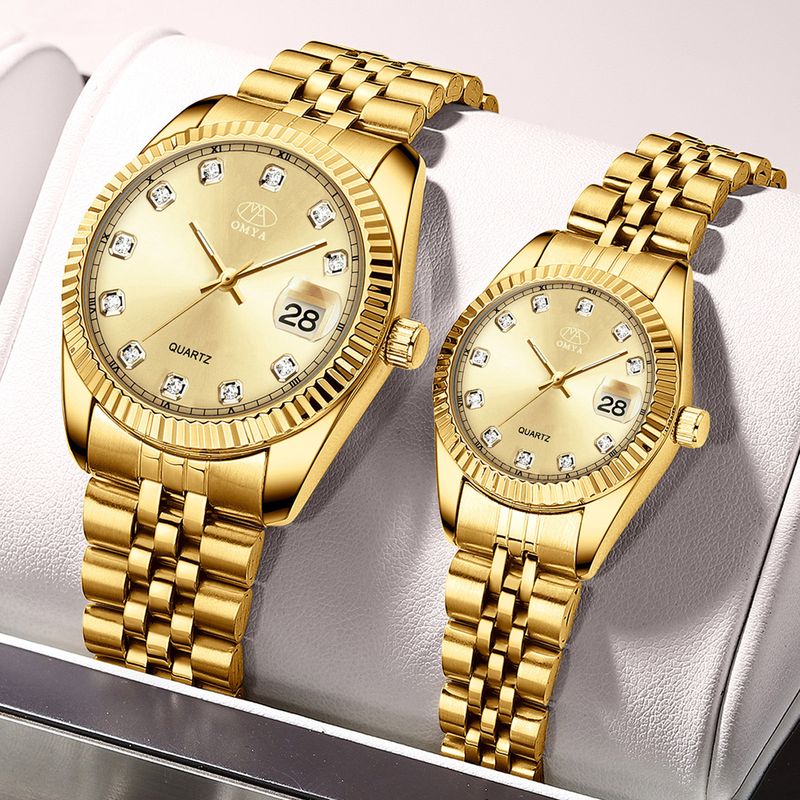 OMYA vandtætte par ure kalender rustfrit stål kvarts kjole ur sæt_voghion.com