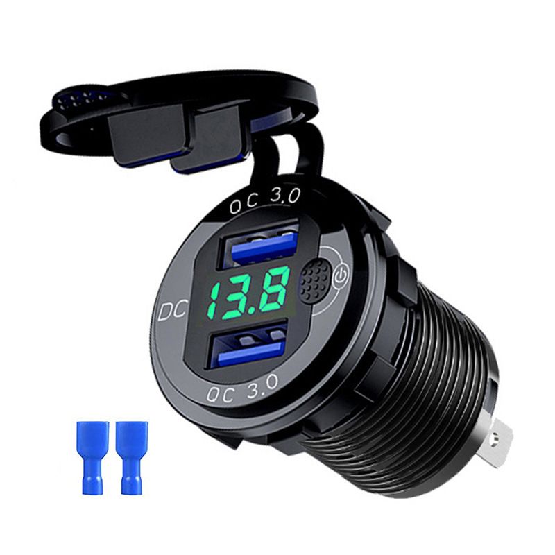 Carregador de carro modificado para motocicleta RV com porta USB de carregamento rápido inteligente QC3.0 de metal mais vendido_voghion.com
