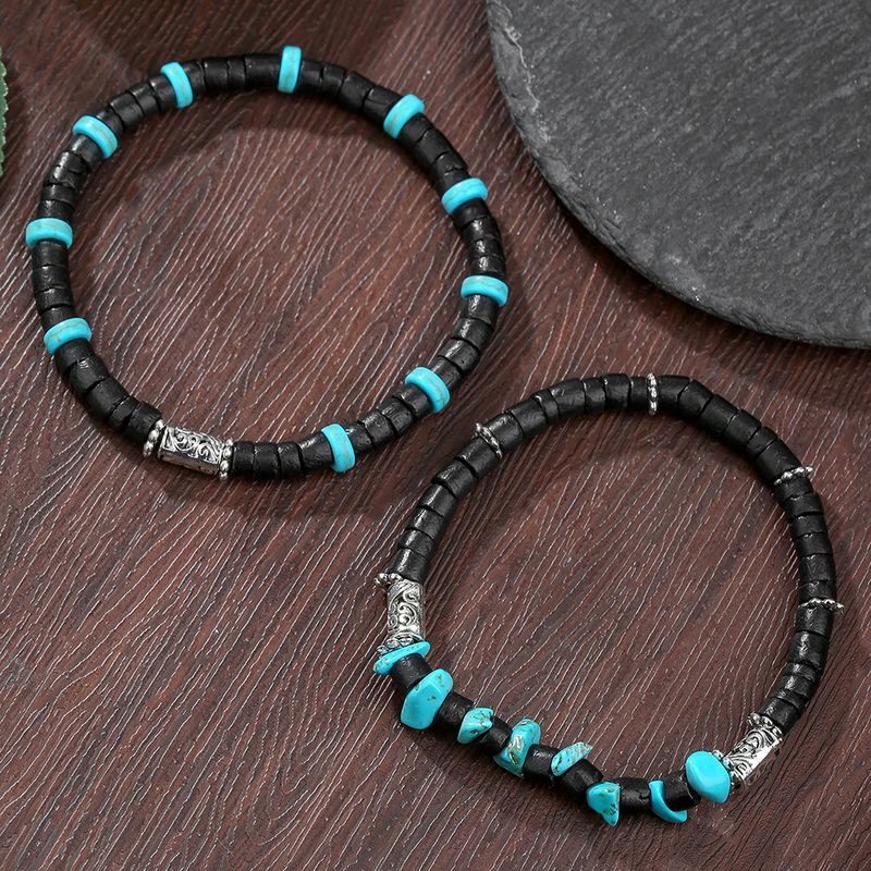 Retro Men's Wooden Beads Turquoise Bracelet Combination Multi Layer Stacking Elastic Beaded Bracelet Hip Hop Holiday Bracelet Men_voghion.com