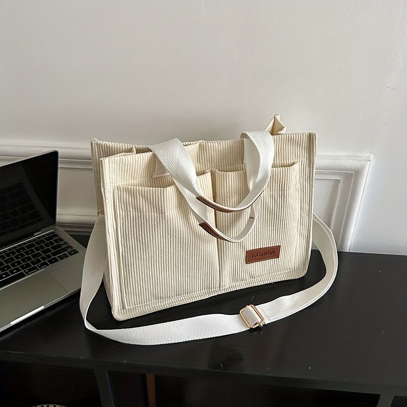 Damen Handtasche Cord Schultertasche Mehrere Taschen Große Kapazität Tote Umhängetasche_voghion.com