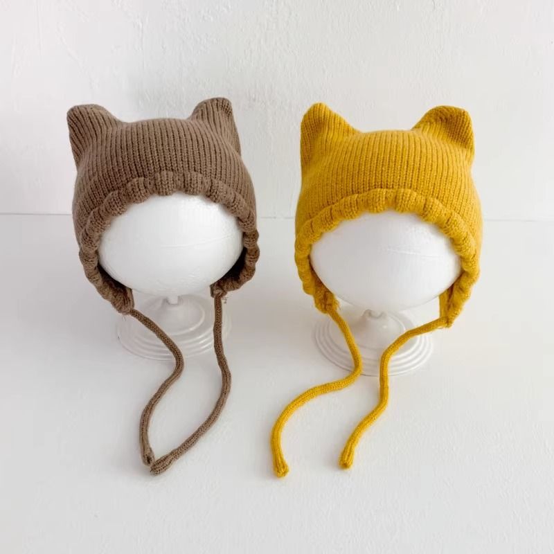Chapéus infantis para bebê, tampa de porta halógena, orelhas de gato fofas, lã quente, para bebê, inverno_voghion.com