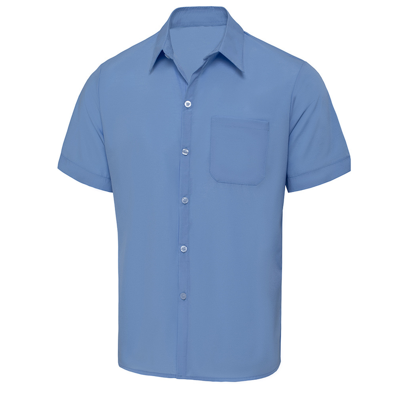 Camicia estiva da uomo a maniche corte in misto cotone e lino, stile tinta unita, trendy e alla moda_voghion.com