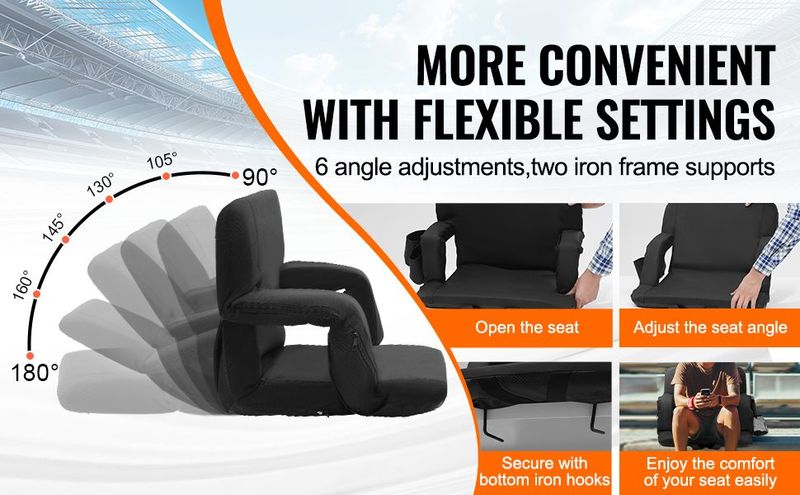 VEVOR Double Heated Stadium Seat With Back Support, 3 Level Heating Wide Bleacher Seat, Folding Portable Padded Reclining Chair With Hook Pocket Cupholder, Ideal For Sport Event Beach Camping Concert_voghion.com