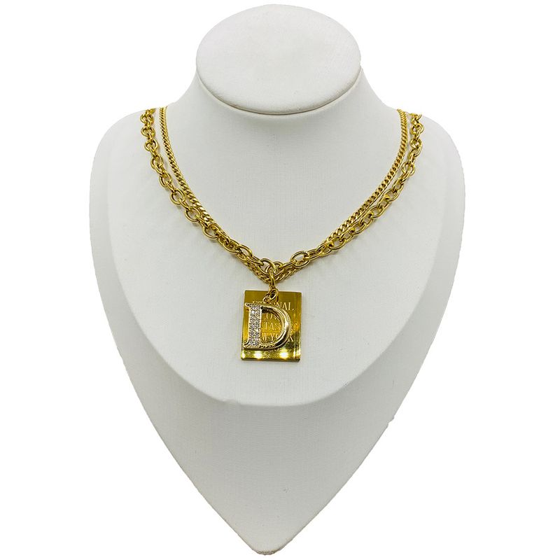 Collier en acier titane épissé lettre D en or Instagram design tendance et de niche sens chaîne cubaine étudiant hip-hop_voghion.com