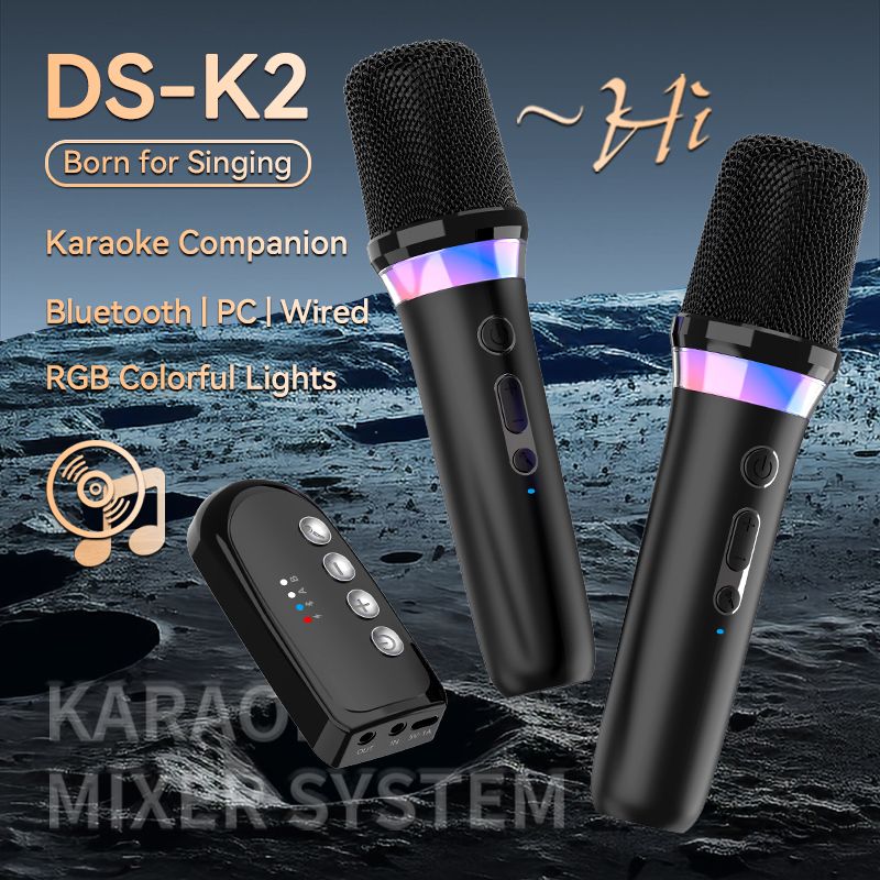 Karaoke Bluetooth 5.3 vezeték nélküli mikrofon RGB színes fény DSP keverőrendszer 3,5 mm-es C típusú HIFI sztereó vezetékes rendszerhez_voghion.com