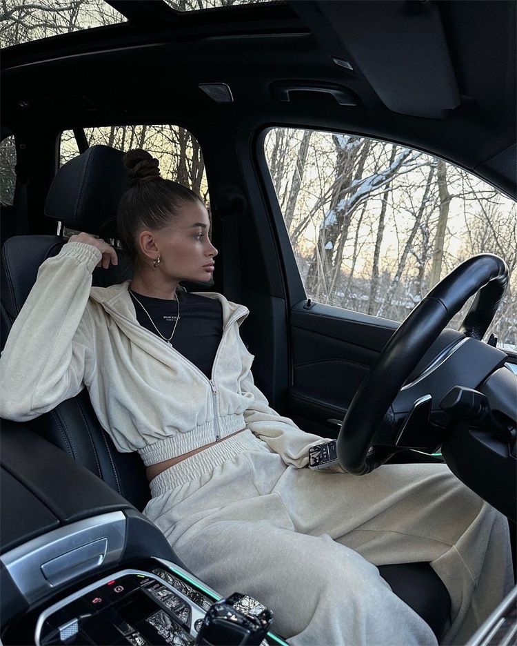 Ensembles pour femmes 2 pièces automne décontracté sport manches longues fermeture éclair 2024 femmes tendance pantalons ensembles cardigan élastique survêtement_voghion.com