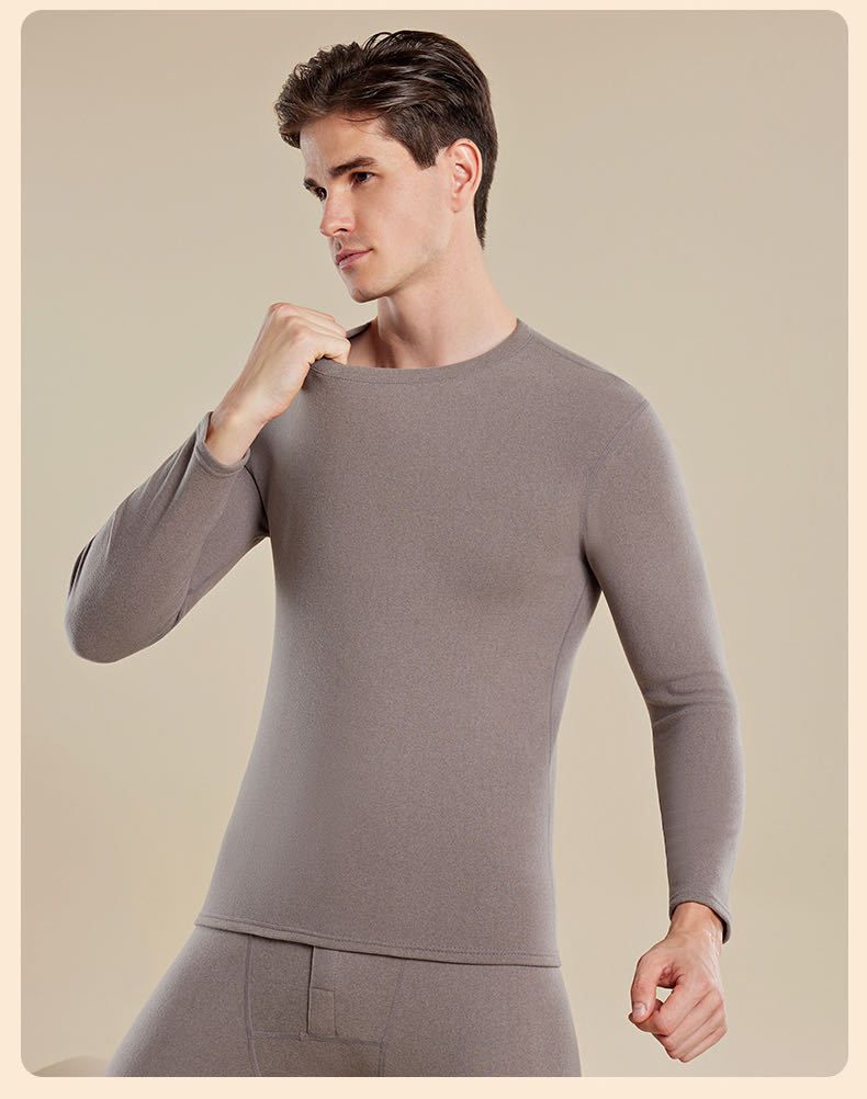 Roupa íntima térmica de caxemira Lyocell para casais, forrada com lã e espessada, conjunto de camada de base autoaquecida para o outono_voghion.com