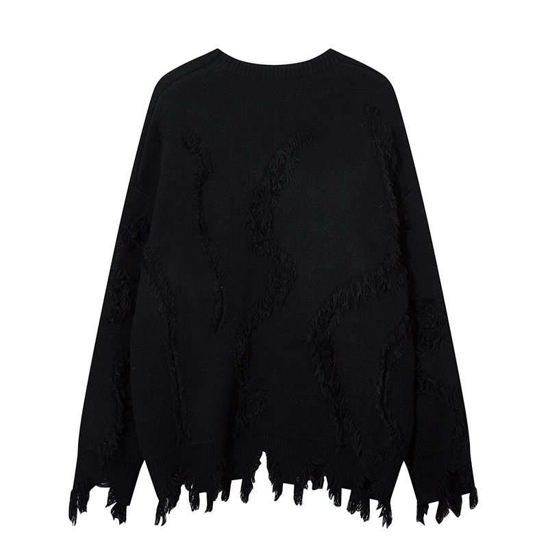 Men's crew-neck sweater with fringe holes_voghion.com