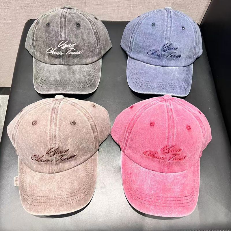 Buchstabenstickerei, gewaschener Baseball, Frühling/Sommer, großer Kopfumfang, trendige Denim-Entenschnabelkappe, breite Krempe_voghion.com