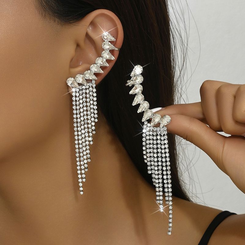 Unisex Earrings Personalized Tassel Earrings Fashionable Temperament Super Flash Diamond Claw Chain Earrings_voghion.com