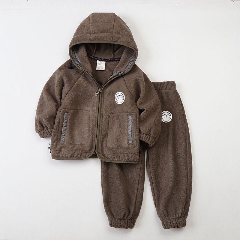 Kids' Cartoon Hooded Fleece Set – Soft Long-Sleeve Jacket & Pants (80-120cm, 4 Colors)_voghion.com