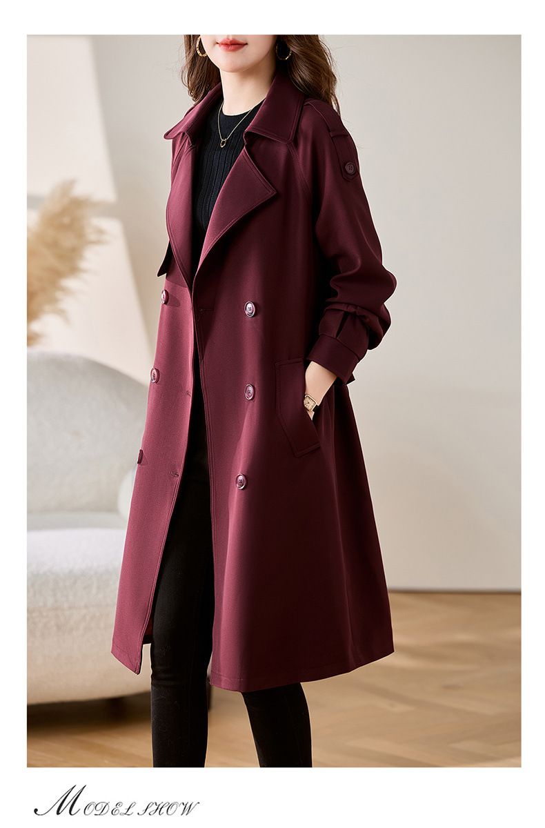 Eleganter Damen Trenchcoat in mittlerer Länge – Stilvoll & vielseitig für Frühling & Herbst, klassisches Zweireiher-Design_voghion.com