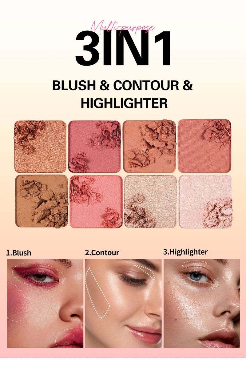 Blush rouge mat surligneur contouring tridimensionnel palette intégrée modification du contour maquillage du visage_voghion.com