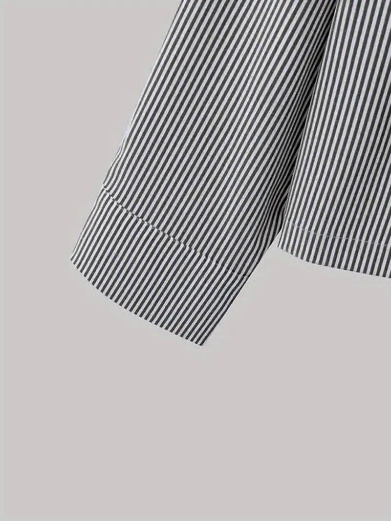Camicia a maniche lunghe a righe slim-fit da uomo, in poliestere traspirante e antipiega, per abbigliamento casual e da ufficio (blu/grigio, taglie dalla S alla XXL)_voghion.com