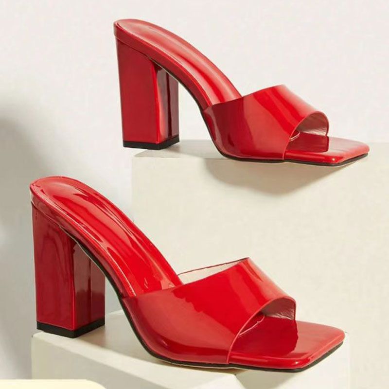 Square Head One Line High Heels Slipper Woman_voghion.com