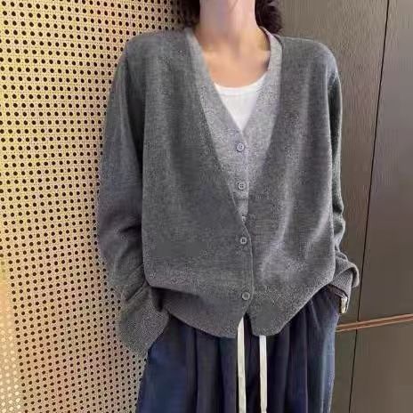 Pull 100 % laine pour femme, col en V, décontracté, deux pièces, tricoté, élégant, en cachemire_voghion.com