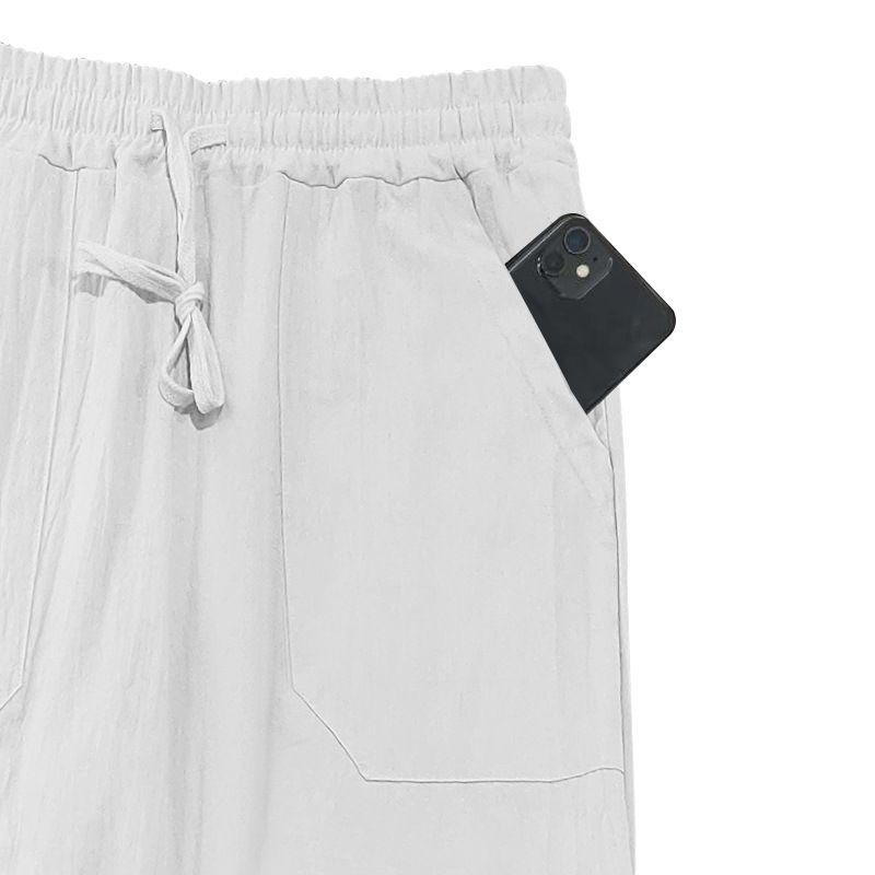 Übergroße, atmungsaktive und schweißabsorbierende Herrenhose aus Baumwollleinen in Volltonfarbe, einfache, lässige Hose mit weitem Bein_voghion.com