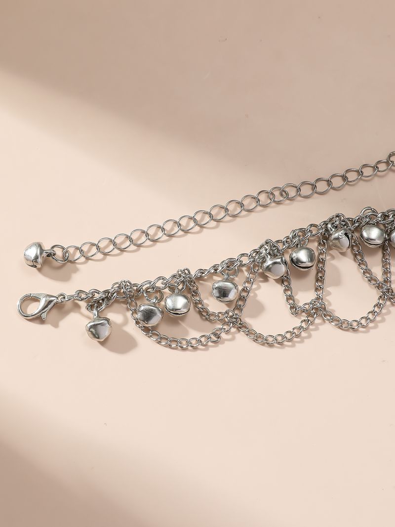 Joias para meninas com um toque sofisticado, moda simples em metal, lantejoulas no tornozelo, peças redondas, correntes de dupla camada_voghion.com