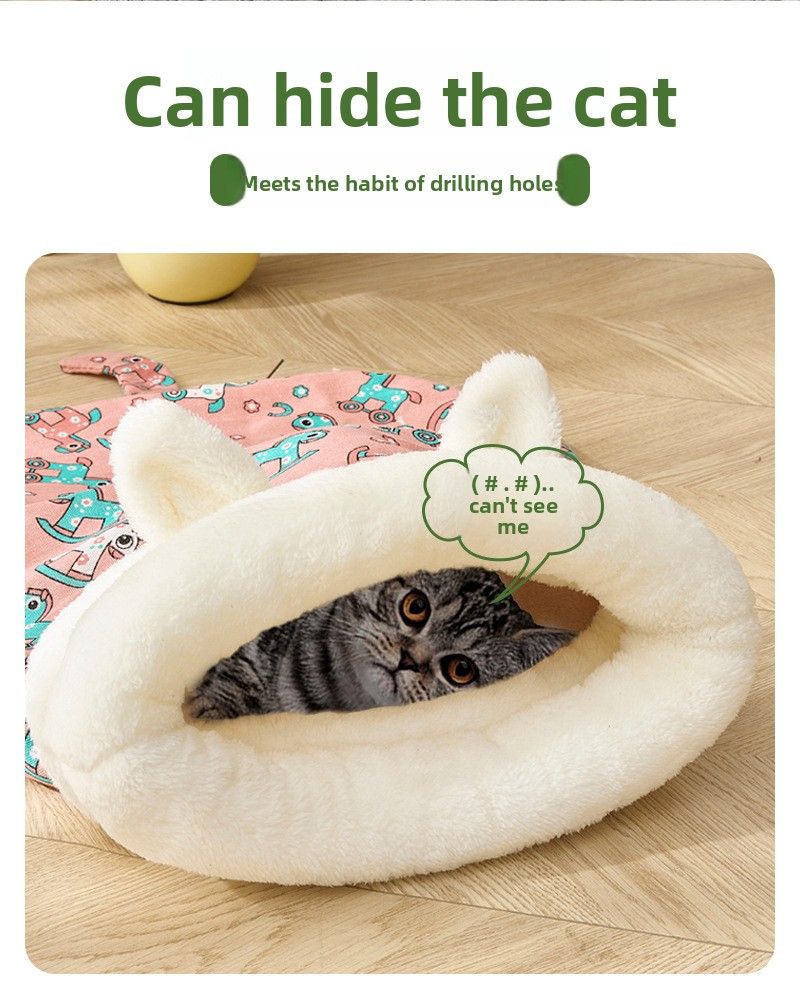 Cat Litter Winter Warm Cat Sleeping Bag Semi-enclosed Kennel House Deep Sleep Cat Quilt Quilt Puppy_voghion.com