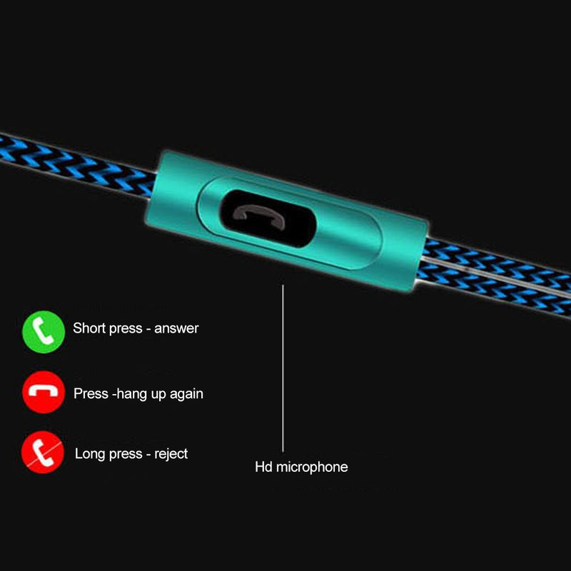 Controllo del volume del suono stereo in-ear, auricolari cablati alla moda intrecciati per laptop e telefono_voghion.com