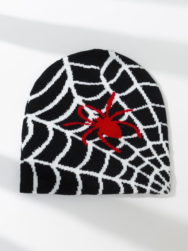 Spiderweb Knit Beanie – Trendy Jacquard Winter Hat With Unique Web Design, Stretchy Acrylic Unisex Cold Weather Cap Jacquard Cold Hat_voghion.com