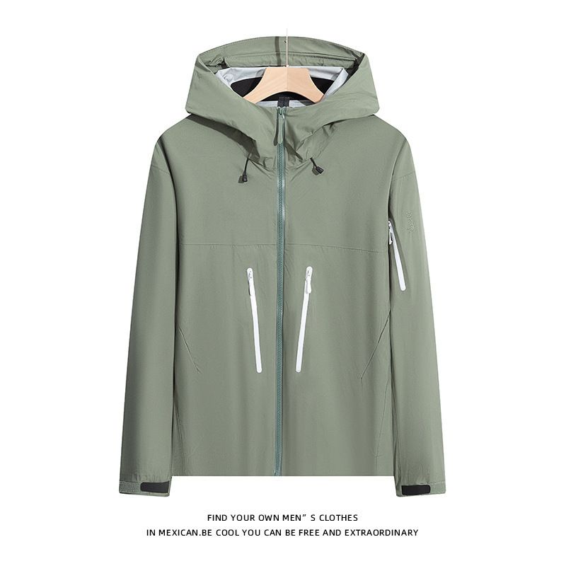 Giacca con cappuccio da uomo tinta unita impermeabile termosaldata dello stesso stile autunno 2024_voghion.com