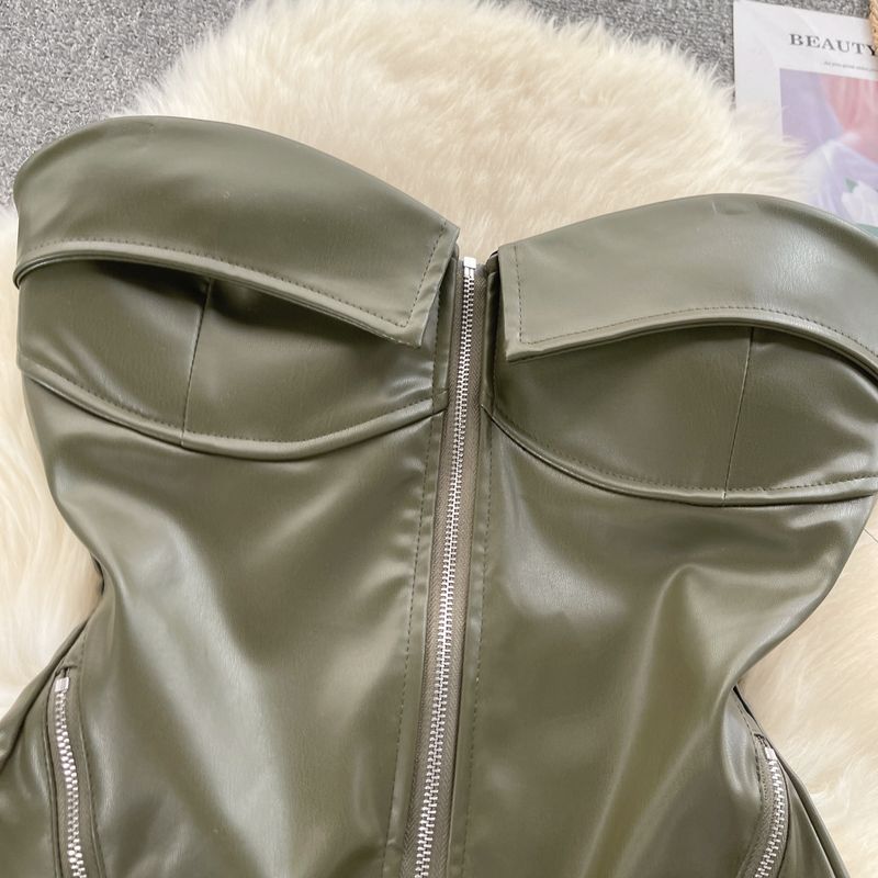 Damenbekleidung Retro Motorrad Stil Pure Lust Hottie Tube Top Weste Für Frauen Herbst Reißverschluss Kurzes Design Nischen Trendy Top_voghion.com