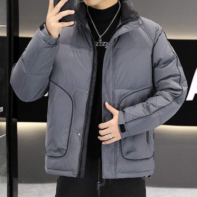 Moška kratka jesensko-zimska jakna s stoječim ovratnikom, nov slog, debela mladinska bela puhasta topla priložnostna jakna za pare iz leta 2024_voghion.com