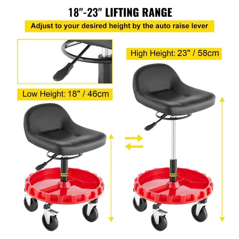 Stoo Height Adjustable Stool To 23' Shop Garage LBS Pneumatic Mobile Gear Rolling 18' Seat Tray Round Stool Rolling 300 Garage_voghion.com