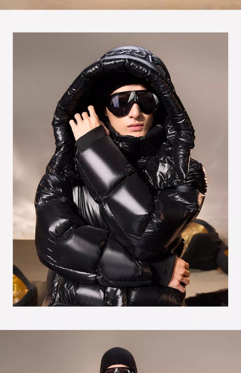 Dameskleding Zwarte goudkleurige glanzende lange gewatteerde winterjas met capuchon, hoge kraag, grote zak en ritssluiting (S-2XL)_voghion.com