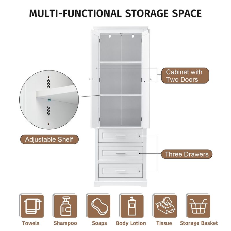 Tall Storage Cabinet With Three Drawers For Bathroom/Office_voghion.com