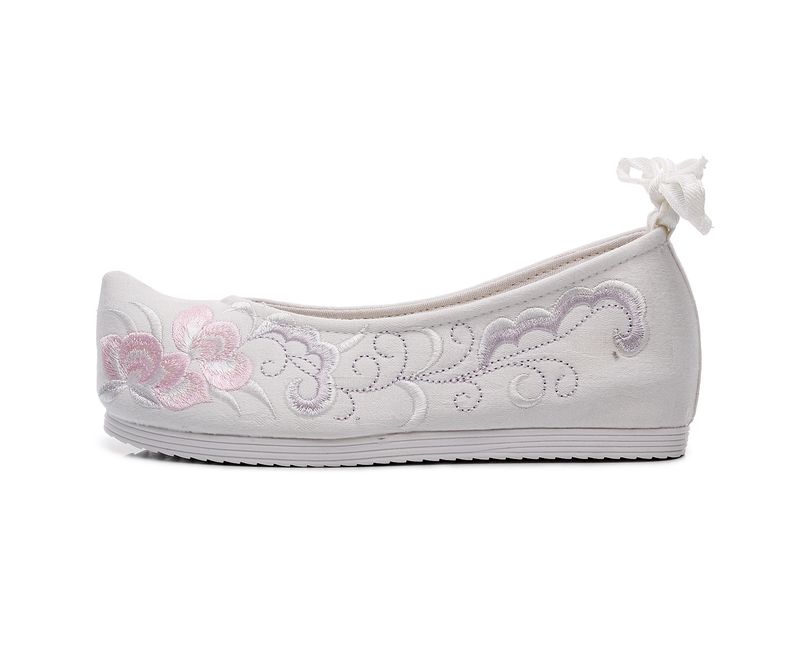 Hanfu-Wolkenkopf mit Schleife, Schuhe mit umgedrehtem Kopf, erhöhte Innenhöhe, antikes Kostüm, bestickte Stoffschuhe mit flacher Unterseite_voghion.com