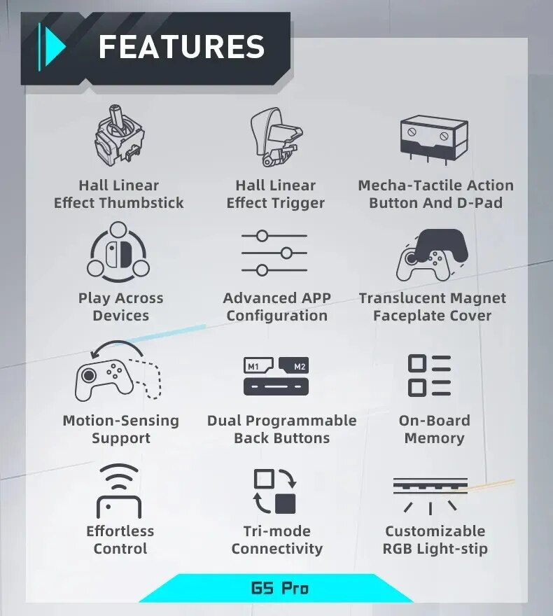Gamepad bezvadu spēļu kontrolieris he G5 Pro Elite Hall Trigger kursorsvira mehāniskās taustes pogas slēdzim, datoram, Android, IOS_voghion.com