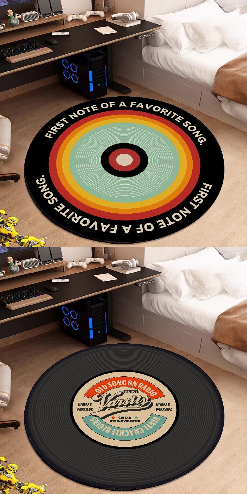 Vinyl Record Carpet Boys Bedroom Bedside Blanket Gaming Room Retro Round Study Rocking Chair Computer Chair Floor Mat_voghion.com