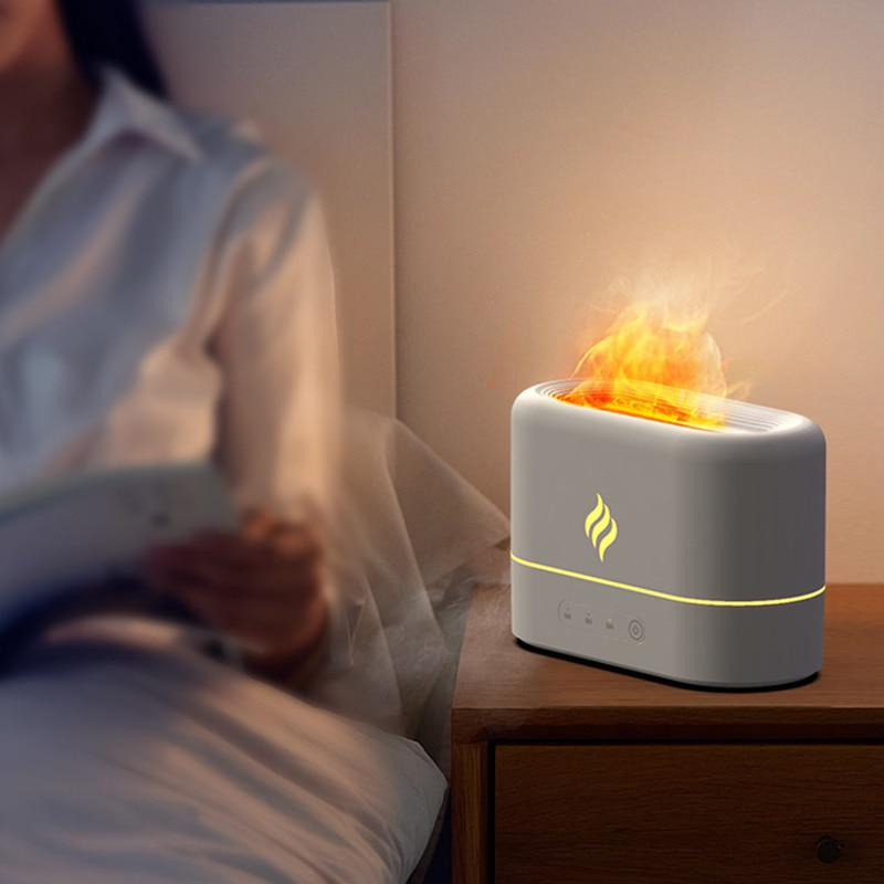 1 Stück 7 Farben Flammensimulation Ultraschall-Luftbefeuchter mit Aromatherapie und Beleuchtung – USB-betriebener Diffusor für ätherische Öle für Schlafzimmer und Reisen_voghion.com
