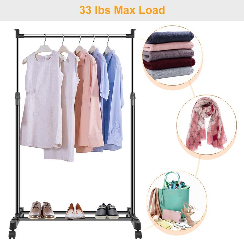 33lbs Garment Racks 3.12ft-4.80ft Height Adjustable Clothes Stand Foldable Clothes Hanger with Wheels _voghion.com