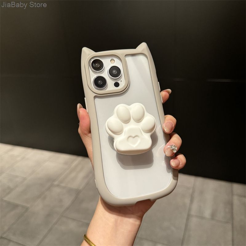 Custodia per telefono morbida glitterata con supporto per gatto in silicone trasparente liquido a copertura totale per iPhone 11 12 13 14 15 16 Pro Max Plus_voghion.com