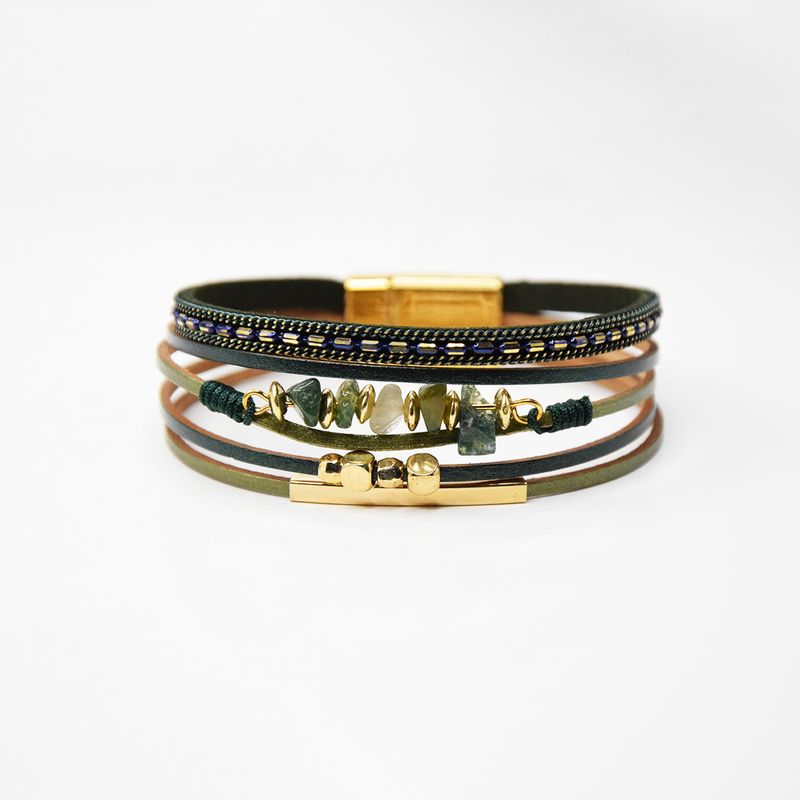 Magnetverschlussarmband für Damen – Mehrschichtiges Design aus Naturstein und Leder (Perfekt für den Strandurlaub im Sommer und als Accessoires im Boho-Stil)_voghion.com