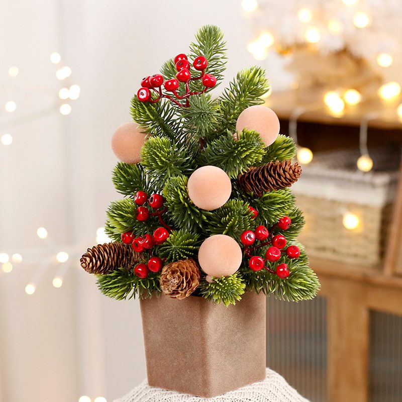Christmas Decorations, Exquisite PE Nobeson Ins Tabletop Flocking Ball Red Fruit Mini Christmas Tree_voghion.com