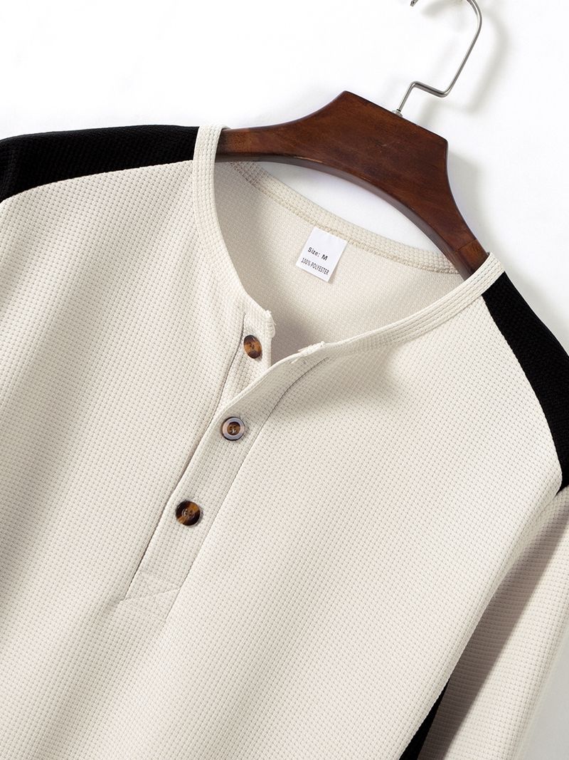 Henley-Shirt aus Waffelstrick für Herren – Thermopullover mit langen Ärmeln und Knopfleiste (S–XXXL, Erdtöne und Neutraltöne, atmungsaktive Polyestermischung)_voghion.com