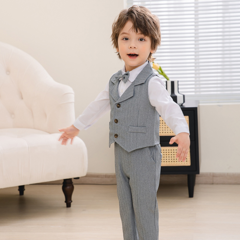 Vêtements pour bébé, robe de banquet pour enfants, costume pour garçon, gilet solide, chemise et pantalon, beau costume trois pièces_voghion.com