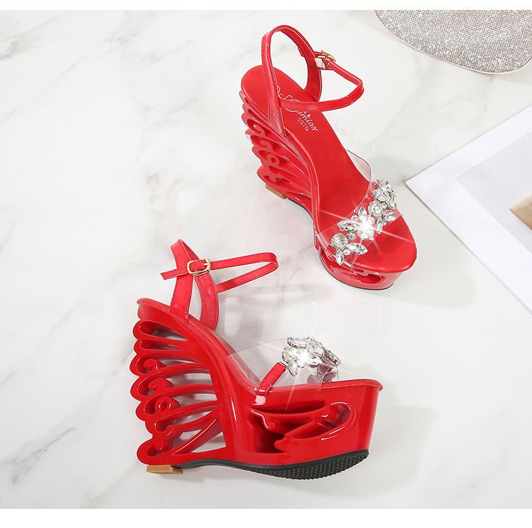 Women's Strappy High Heel Sandals - Rhinestone Decor & Comfortable Platform For Parties_voghion.com
