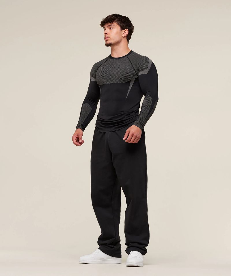 Eng anliegende Herren-Sportbekleidung, Fitness-Laufanzug, elastischer, modischer Rundhalsausschnitt mit Print, lang_voghion.com