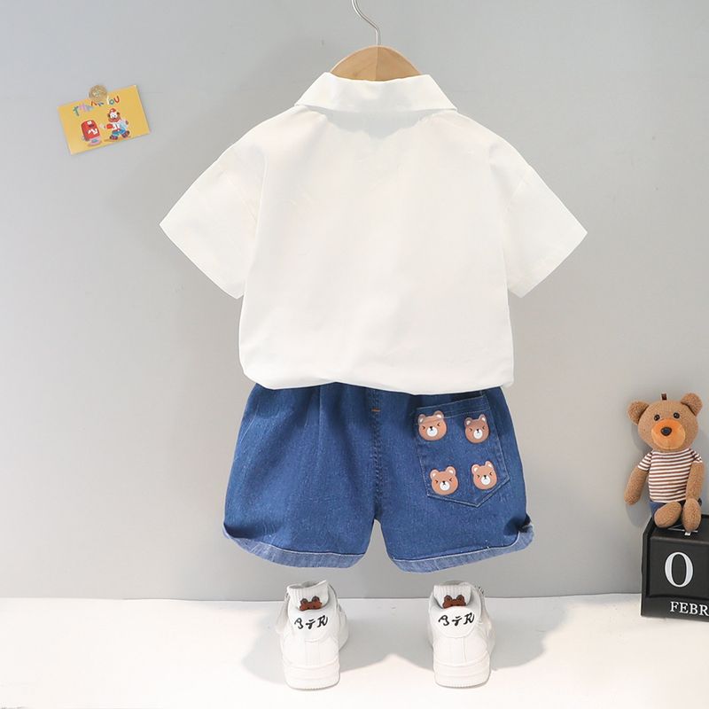 3 Set due pezzi a maniche corte a quadri con cartoni animati per bambini Estate 4 Abbigliamento per ragazzi 1 Tendenza alla moda per bambini da 1 a 2 anni_voghion.com