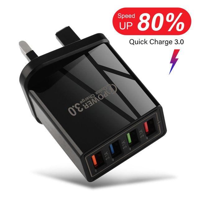 4 USB hálózati adapter, amerikai és európai szabványú 5V3A többportos USB töltőfej, mobiltelefon-töltő_voghion.com